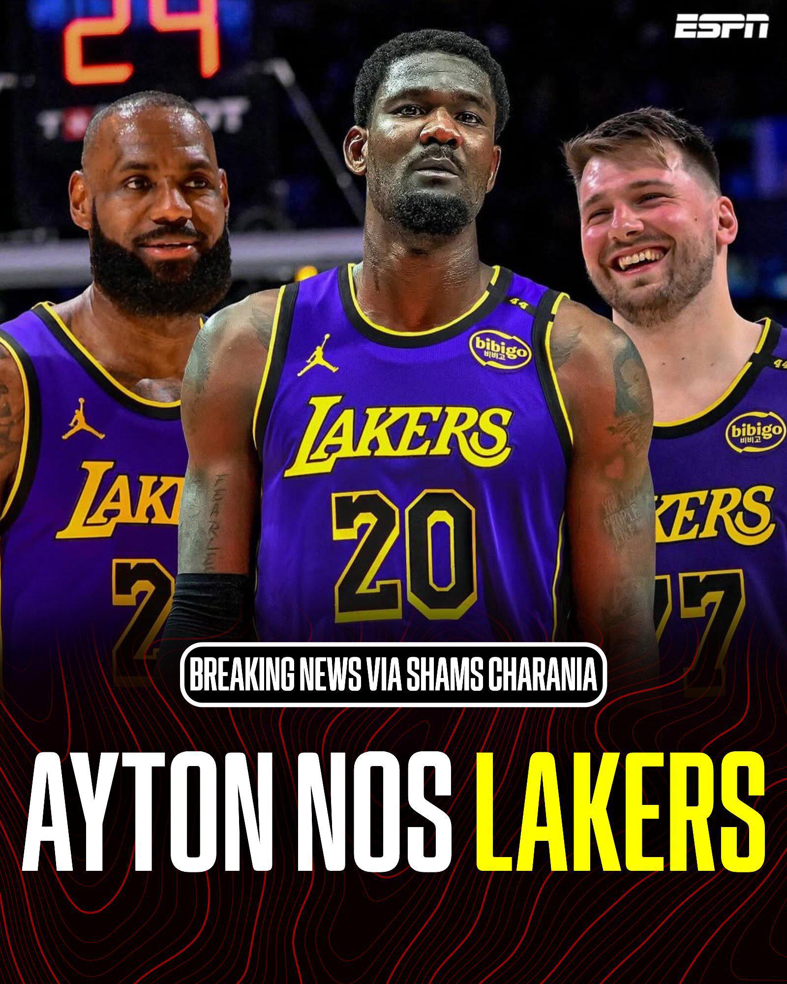 官方网站-美记：骑士掘金步行者等五强队曾追求艾顿，他选择湖人是因为东契奇